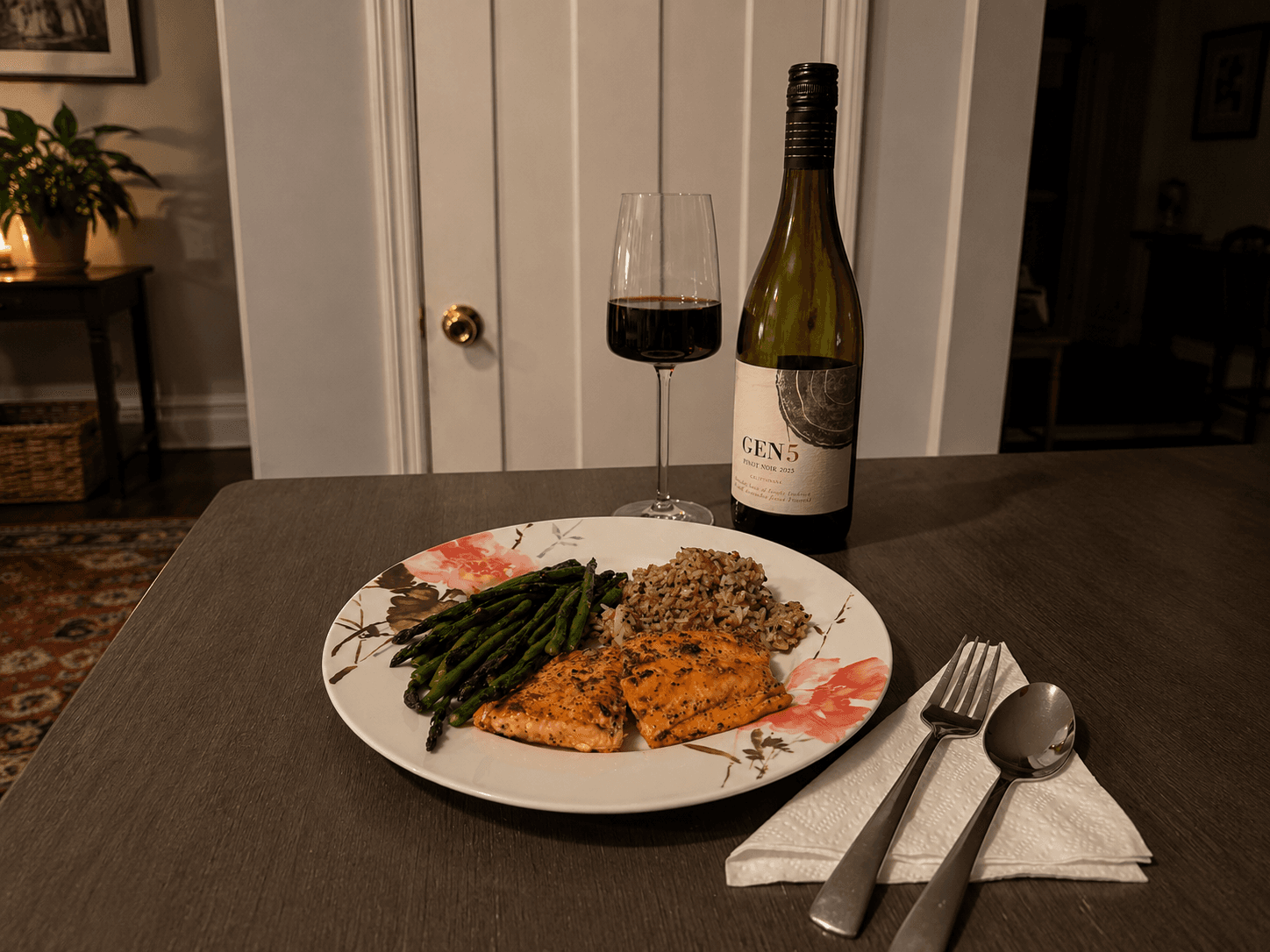 Salmon asparagus plated dinner