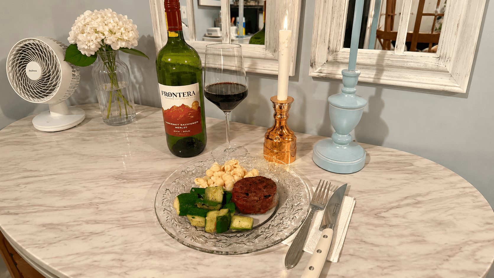 Pasta shells zucchini and filet dinner